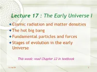 Lecture 17 : the Early Universe I