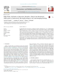 Right Brain, Left Brain in Depressive Disorders Clinical and Theoretical