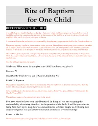 Rite of Baptism for One Child RECEPTION of the CHILD