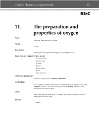 11. the Preparation and Properties of Oxygen Topic Reduction, Transition Metals, Oxygen