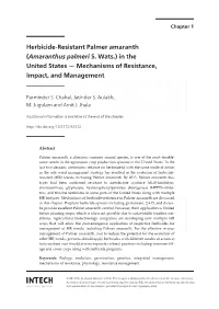 Herbicide-Resistant Palmer Amaranth (Amaranthus Palmeri S. Wats.) in the United States — Mechanisms of Resistance, Impact, and Management