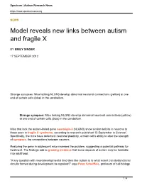 Model Reveals New Links Between Autism and Fragile X