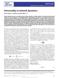 Universality in Network Dynamics Baruch Barzel1,2 and Albert-László Barabási1,2,3*