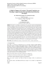 A Study of Impact of Learners' Personal Constructs on Reading