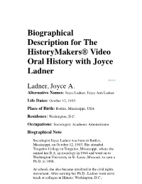 Biographical Description for the Historymakers® Video Oral History with Joyce Ladner