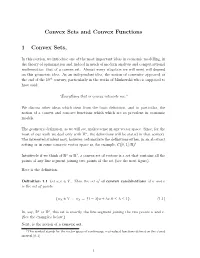 Convex Sets and Convex Functions 1 Convex Sets