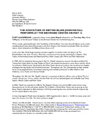 John Mayall Performs at the Broward Center on May 12
