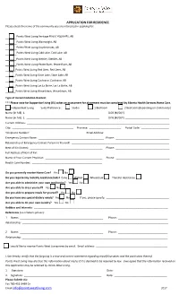 APPLICATION for RESIDENCE Email Info@Pointswestliving.Com