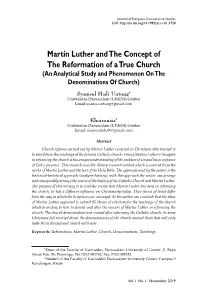 Martin Luther and the Concept of the Reformation of a True Church