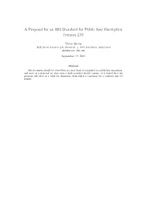 A Proposal for an ISO Standard for Public Key Encryption (Version 2.0)