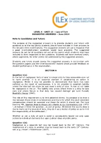 LEVEL 6 - UNIT 13 – Law of Tort SUGGESTED ANSWERS – June 2014