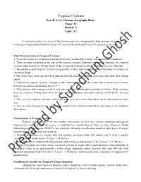 Tropical Cyclone Part II (1+1+1 System) Geography Hons