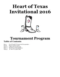 Heart of Texas Invitational 2016 Tournament Program Table Of