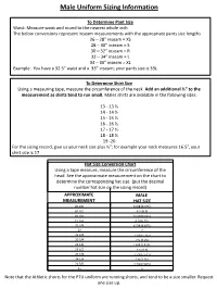 Male Uniform Sizing Information