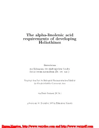 The Alpha-Linolenic Acid Requirements of Developing Heliothines