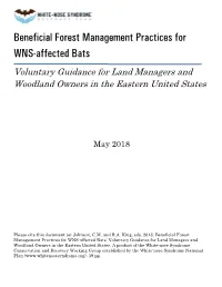 Beneficial Forest Mgmt. Practices for WNS Affected Bats