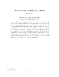 Matrix Groups and Their Lie Algebras