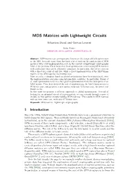 MDS Matrices with Lightweight Circuits