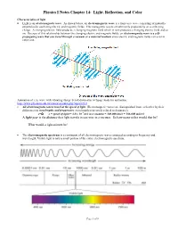 Physics I Notes Chapter 14: Light, Reflection, and Color