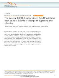 The Internal Cdc20 Binding Site in Bubr1 Facilitates Both Spindle Assembly Checkpoint Signalling and Silencing