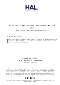 An Analysis of Metamodeling Practices for MOF and OCL Juan Cadavid, Benoit Combemale, Benoit Baudry