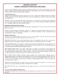 Barefoot in the Park Audition / Rehearsal / Performance Information