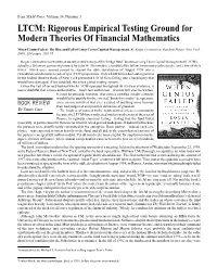 LTCM: Rigorous Empirical Testing Ground for Modern Theories of Financial Mathematics