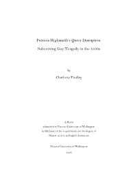 Patricia Highsmith's Queer Disruption: Subverting Gay Tragedy in the 1950S