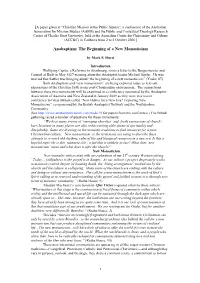 Anabaptism: the Beginning of a New Monasticism