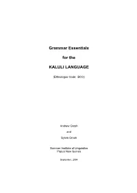 Grammar Essentials for the KALULI LANGUAGE