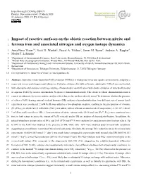 Impact of Reactive Surfaces on the Abiotic Reaction Between Nitrite and 2 Ferrous Iron and Associated Nitrogen and Oxygen Isotope Dynamics