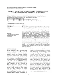 Role of Local Institution in Early Marriage Issue: a Case Study in Some Provinces in Indonesia