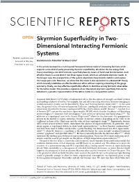 Skyrmion Superfluidity in Two-Dimensional Interacting Fermionic Systems