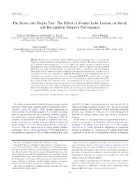 The Doors and People Test: the Effect of Frontal Lobe Lesions on Recall and Recognition Memory Performance