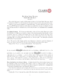 The Mean Value Theorem Math 120 Calculus I Fall 2015