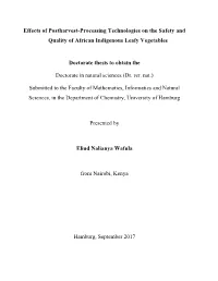 Effects of Postharvest-Processing Technologies on the Safety and Quality of African Indigenous Leafy Vegetables