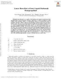 Linear Burn Rate of Ionic Liquid Multimode Monopropellant