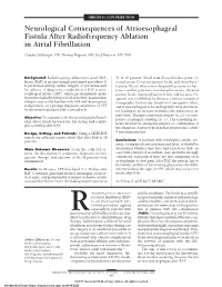 Neurological Consequences of Atrioesophageal Fistula After Radiofrequency Ablation in Atrial Fibrillation