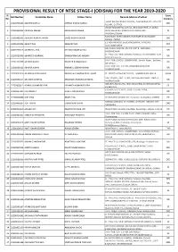 PROVISIONAL RESULT of NTSE STAGE-I (ODISHA) for the YEAR 2019-2020 Sl