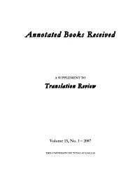Annotated Books Received