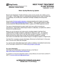 Water Quality Monitoring Update