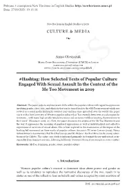 How Selected Texts of Popular Culture Engaged with Sexual Assault in the Context of the Me Too Movement in 2019