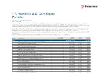 T.A. World Ex U.S. Core Equity Portfolio As of March 31, 2021 (Updated Monthly) Source: State Street Holdings Are Subject to Change