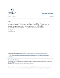 Aesthetics in Science, As Practised by Quakers in the Eighteenth and Nineteenth Centuries Geoffrey Cantor University of Leeds