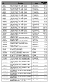 Code Description Range LIST PRICE (EUR) 1106-301 DIGITAL CALIPER