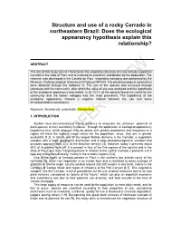 Structure and Use of a Rocky Cerrado in Northeastern Brazil: Does the Ecological Appearancy Hypothesis Explain This Relationship?