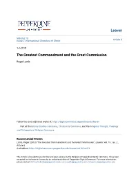 The Greatest Commandment and the Great Commission