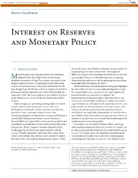 Interest on Reserves and Monetary Policy