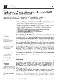 Identification of Predictive Biomarkers of Response to HSP90 Inhibitors In