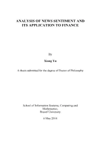 Analysis of News Sentiment and Its Application to Finance